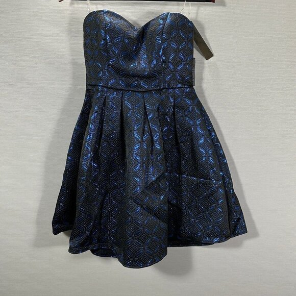 Sequin Hearts Dress Womens 7 Strapless Black Blue Metallic Boned Zip Lined NEW - Picture 1 of 10